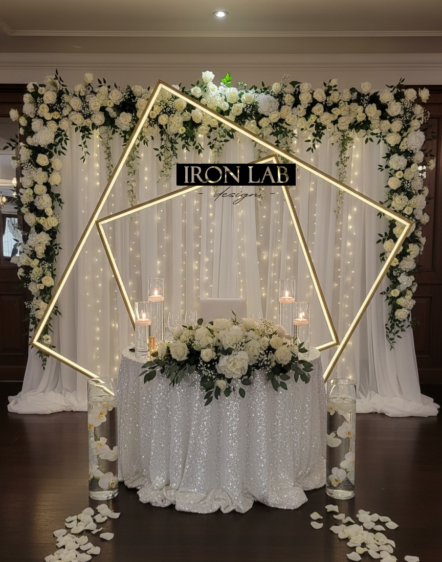 quadrato_doppio_con_led__oro__sfondi_struttura_per_passaggio__oro__in_ferro_per_feste_eveti__wedding_planner_allestimenti