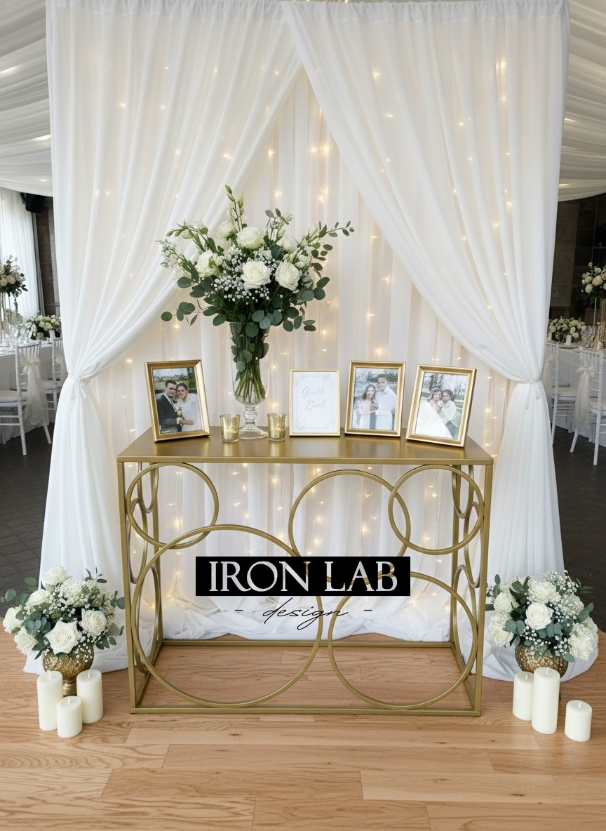 tavolo_in_ferro pluriball __per_confettata_oro__sfondi_struttura_per_passaggio__oro__in_ferro_per_feste_eveti__wedding_planner_allestimenti